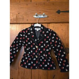 BROOKS BROTHERS Fleece Girls Black Floral Velvet Peplum Blazer Gold Button 6